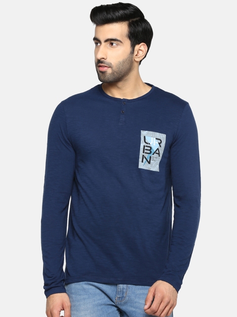 

Blackberrys Men Navy Blue Printed Henley Neck T-shirt