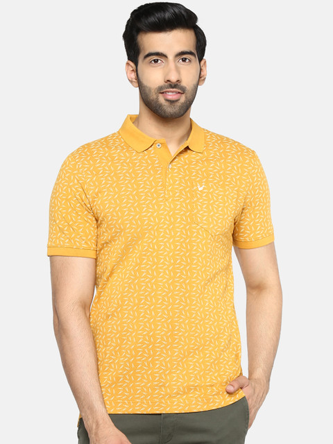 

Blackberrys Men Mustard Yellow Printed Polo Collar T-shirt