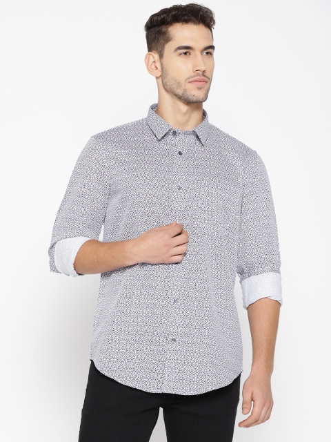 

Blackberrys Men White & Navy Blue Slim Fit Printed Casual Shirt