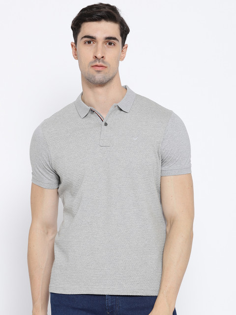 

Blackberrys Men Grey Melange Self Design Polo Collar T-shirt