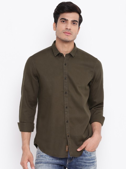 

Blackberrys Men Olive Green Slim Fit Solid Casual Shirt