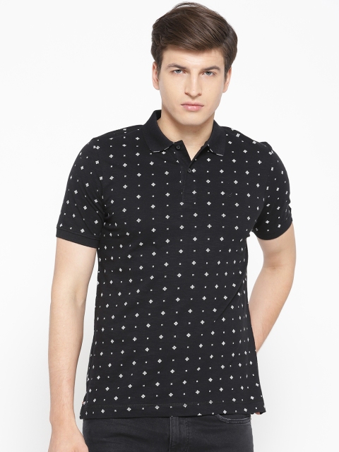 

Blackberrys Men Black & White Printed Polo Collar T-shirt