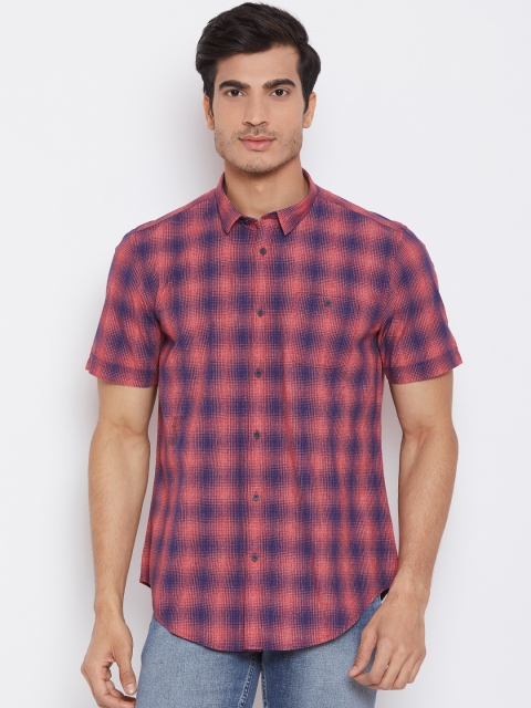 

Blackberrys Men Red & Navy Blue Slim Fit Checked Casual Shirt