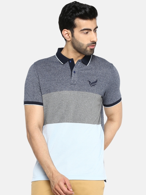 

Blackberrys Men Blue & Grey Colourblocked Polo Collar T-shirt