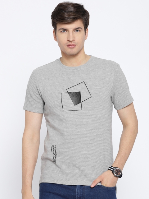 

Blackberrys Men Grey Self-Striped Round Neck T-shirt