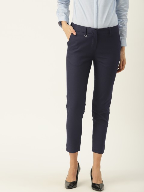 

Allen Solly Woman Navy Blue Regular Fit Solid Cropped Formal Trousers