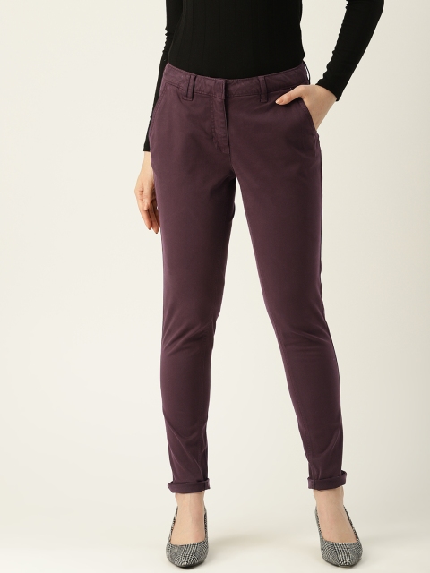 

Allen Solly Woman Women Burgundy Solid Chinos