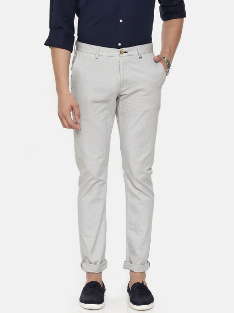 

Blackberrys Men Grey Tapered Fit Self Design Regular Trousers