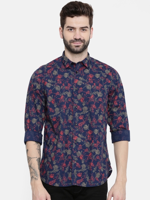 

Blackberrys Men Navy Blue & Red Slim Fit Printed Casual Shirt
