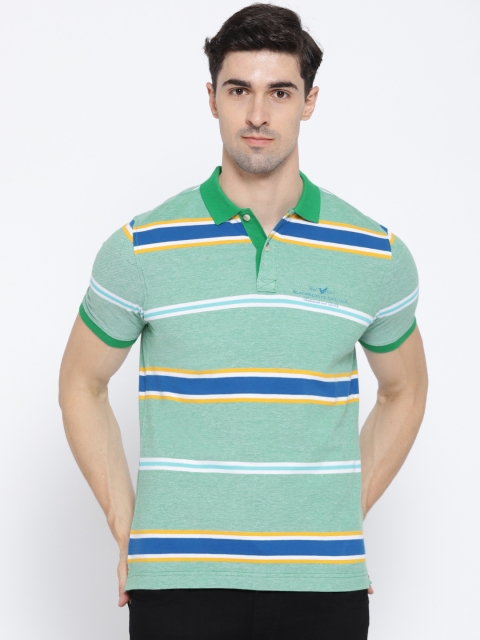 

Blackberrys Men Green & Blue Striped Polo Collar T-shirt