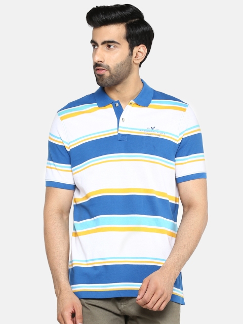 

Blackberrys Men White & Blue Striped Polo Collar T-shirt