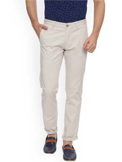 

Basics Men Cream-Coloured Tapered Fit Solid Chinos