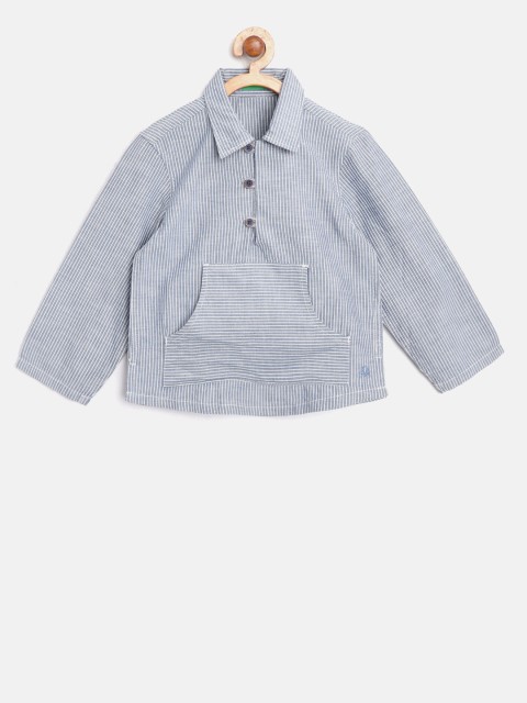 

United Colors of Benetton Boys Blue & White Regular Fit Striped Casual Shirt