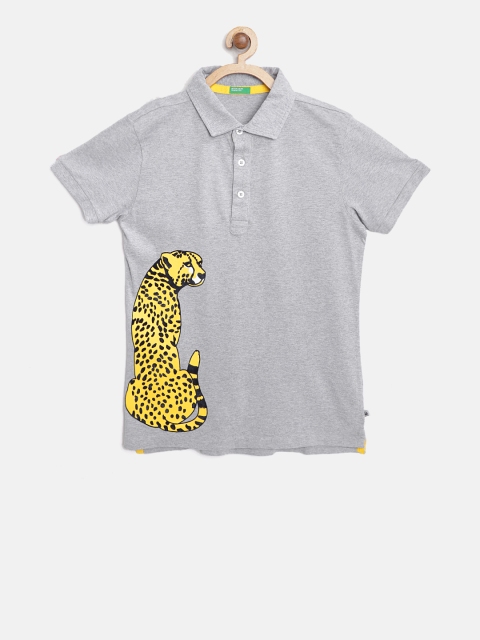 

United Colors of Benetton Boys Grey Melange Solid Polo Collar T-shirt