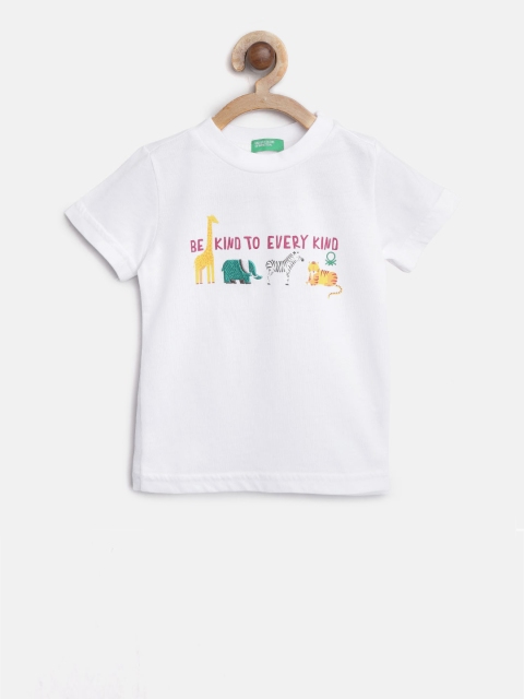 

United Colors of Benetton Boys White Solid Round Neck T-shirt