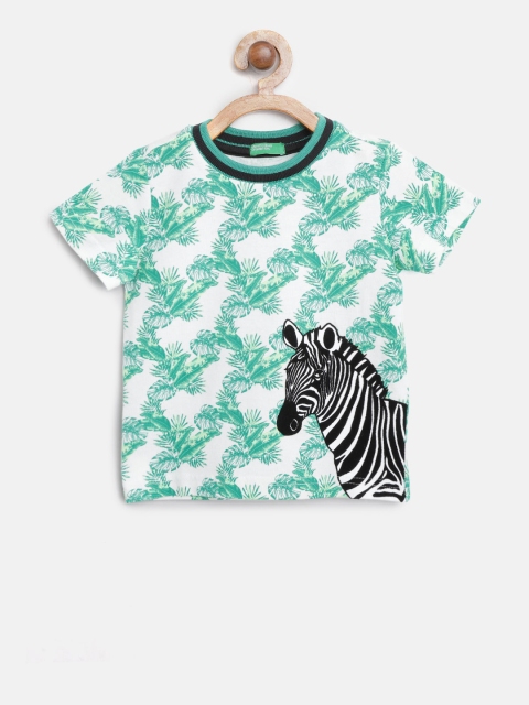 

United Colors of Benetton Boys White & Green Printed Round Neck T-shirt
