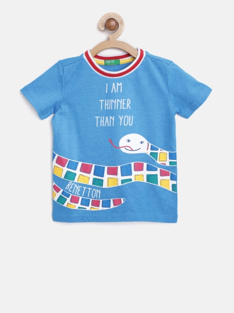 

United Colors of Benetton Boys Blue Printed Round Neck T-shirt