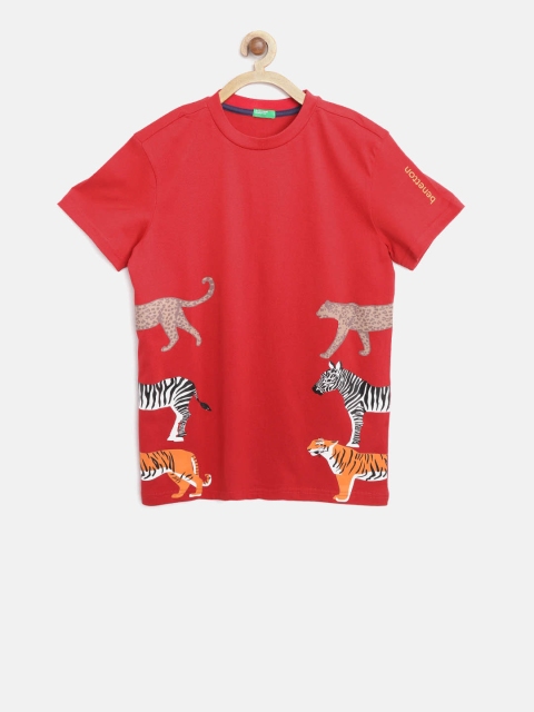 

United Colors of Benetton Boys Red Printed Round Neck T-shirt