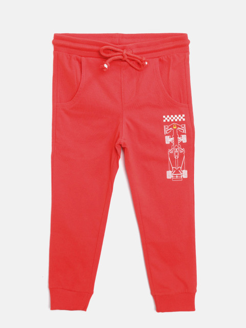 

United Colors of Benetton Boys Red Solid Joggers with Printed Detail