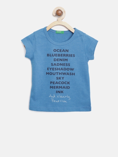 

United Colors of Benetton Girls Blue Printed Round Neck T-shirt