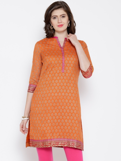 

BIBA Orange Printed Kurta