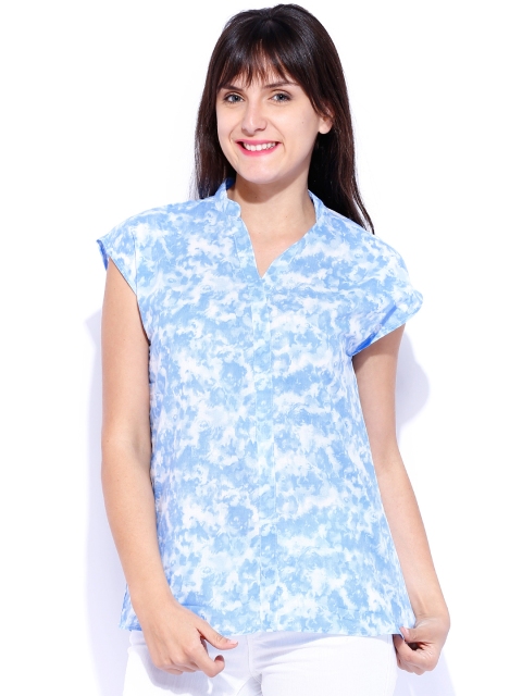 

Tokyo Talkies Blue & White Printed Pure Cotton Top