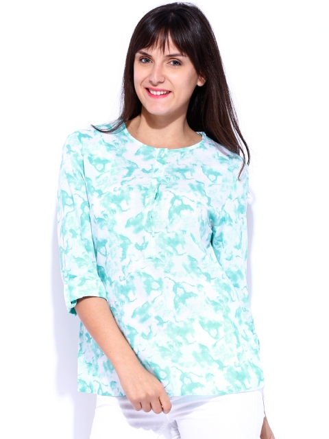 

Tokyo Talkies Green & White Printed Pure Cotton Top