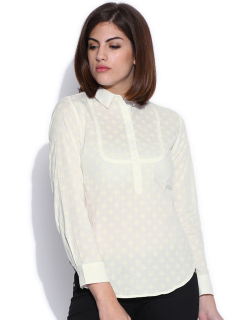 

Tokyo Talkies Off-White Printed Pure Cotton Top