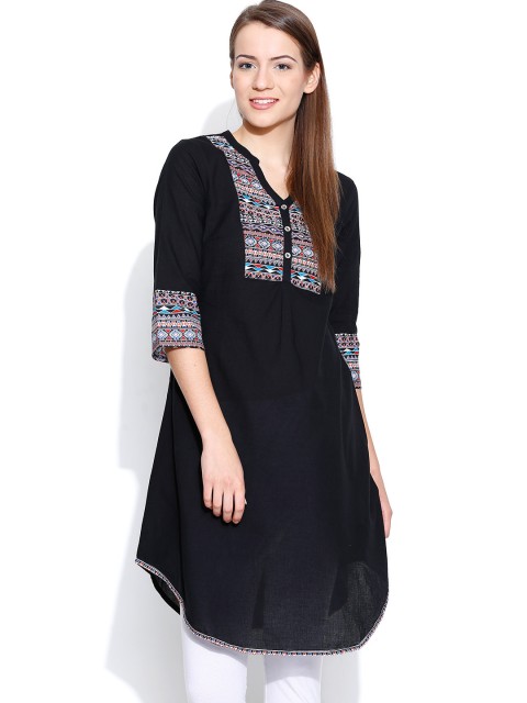 

Aurelia Black Printed A-Line Kurta