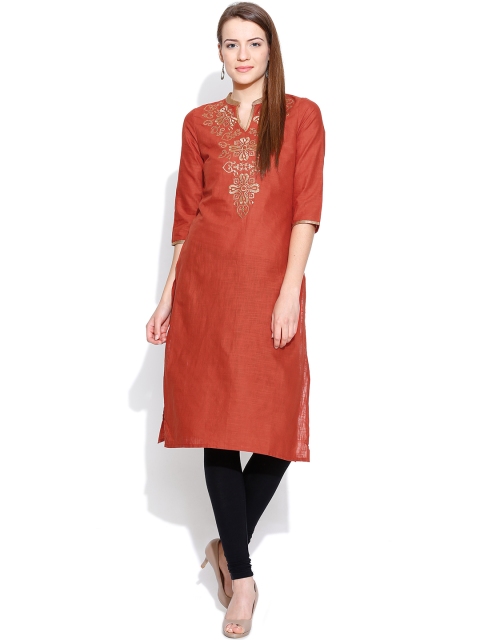 

Aurelia Rust Orange Embroidered Kurta