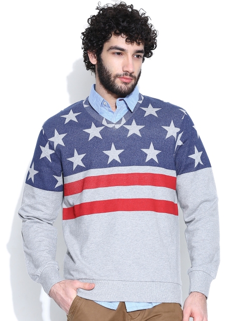 

IZOD Grey Melange & Blue Printed Sweatshirt
