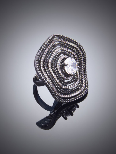 

shaze Women Black Rhodium-Plated CZ-Studded Finger Ring