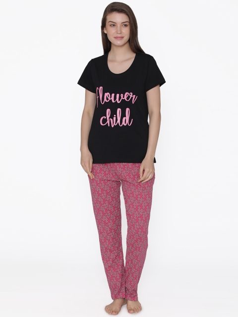 

Clovia Women Black & Pink Printed Night Suit LS0413P22XL