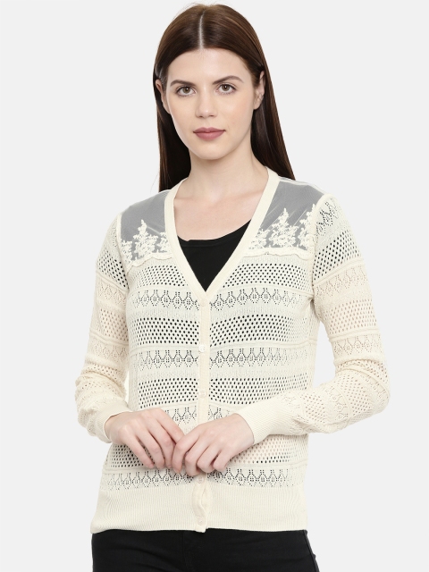 

Jealous 21 Women Beige Self Design Button Shrug