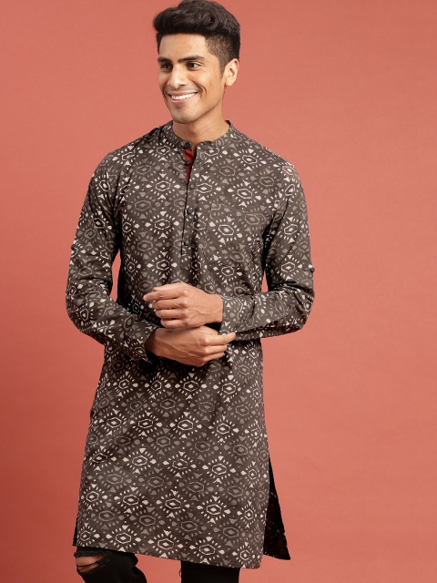 

Taavi Men Brown Hand Block Print Legacy Straight Sustainable Kurta with Pockets