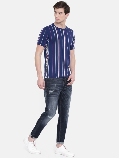 

Lee Cooper Men Navy & White Striped Round Neck T-shirt, Navy blue