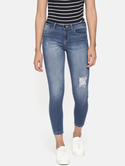 

Jealous 21 Women Blue Slim Fit Mid-Rise Low Distress Cropped Hottie-Ankle Jeans