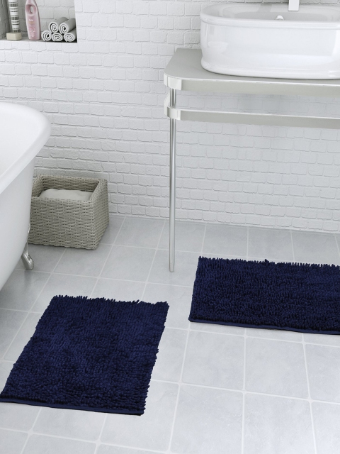 

Avira Home Set of 2 Navy Blue Solid Microfibre Bath Rugs