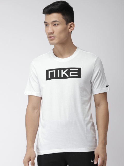 

Nike Men White & Black Printed Standard Fit AS M NK DRY ELITE 4 Round Neck T-shirt