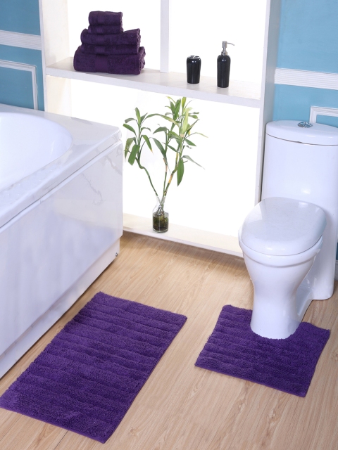 

Avira Home Set of 2 Solid Cotton Bath Rug & Pedmat, Purple