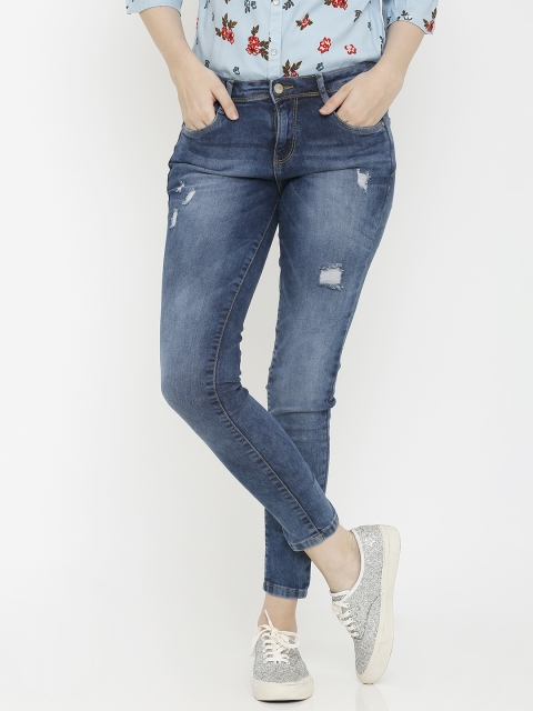 

Kraus Jeans Women K3051 Blue Super Skinny Fit Mid-Rise Mildly Distressed Jeans