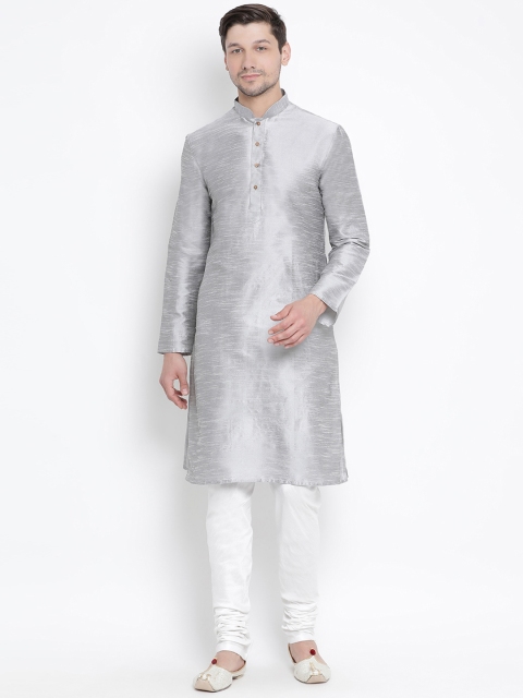 

VASTRAMAY Men Grey Solid Kurta with Churidar