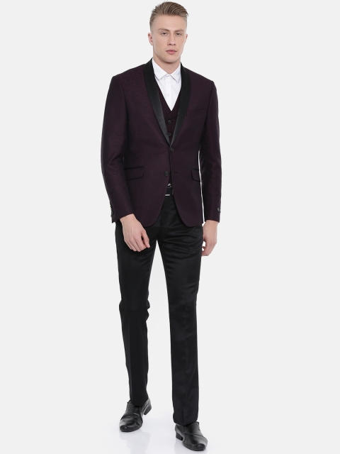 

V Dot Men Purple Self-Design Super Slim Fit Single-Breasted Tuxedo Suit