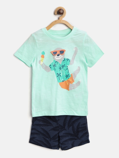 

Marks & Spencer Boys Sea Green & Navy Blue Printed T-shirt with Shorts