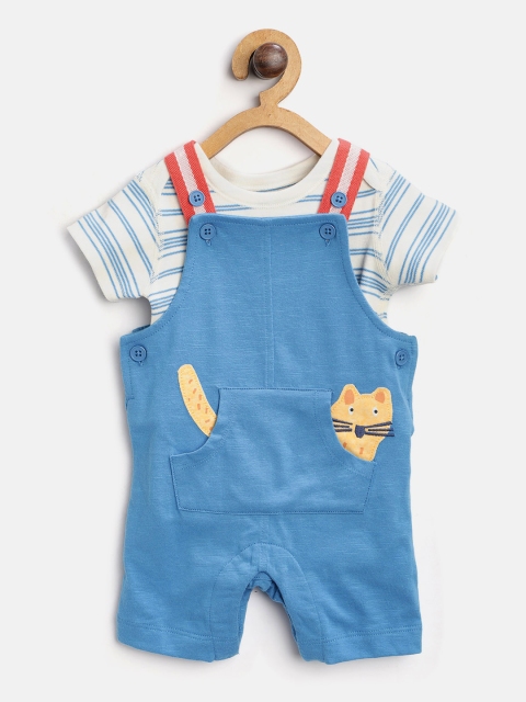 

Marks & Spencer Kids Blue & White Striped Bodysuit with Dungarees