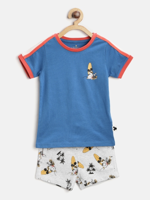 

Marks & Spencer Boys Blue & Grey Melange Solid T-shirt with Printed Shorts