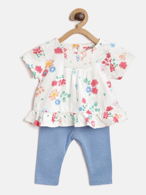 

Marks & Spencer Girls White & Blue Printed Top with Leggings