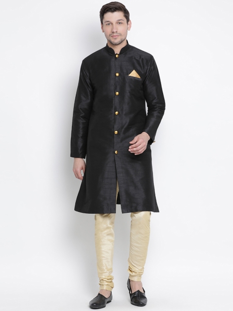 

VASTRAMAY Men Black & Beige Solid Kurta with Churidar