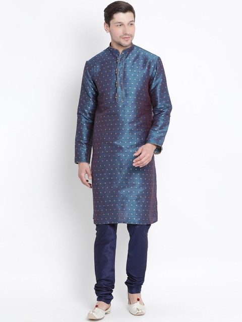

VASTRAMAY Men Blue Self Design Kurta with Churidar
