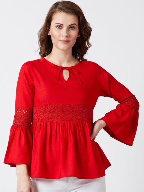 

U&F Women Red Solid Peplum Top